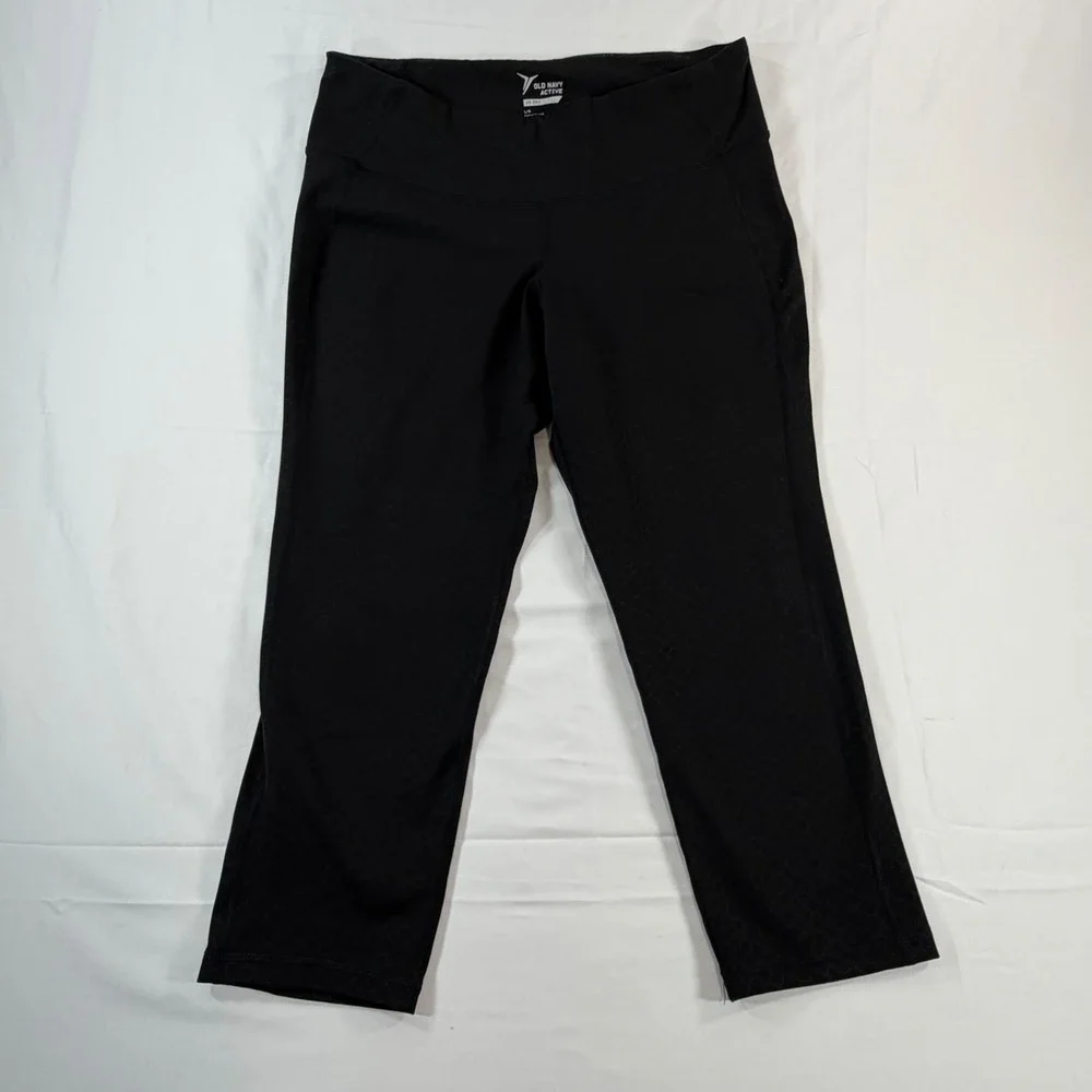 Old Navy Active Go-Dry Black Patterned Capri Leggings Womens Large Yoga Gym